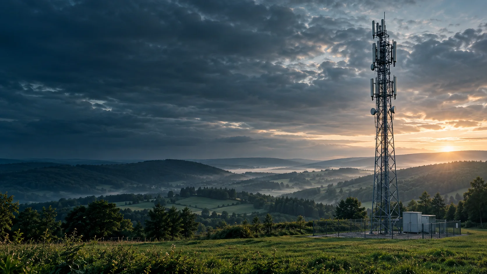 Paysage illustratif d’un site télécom au milieu de la campagne